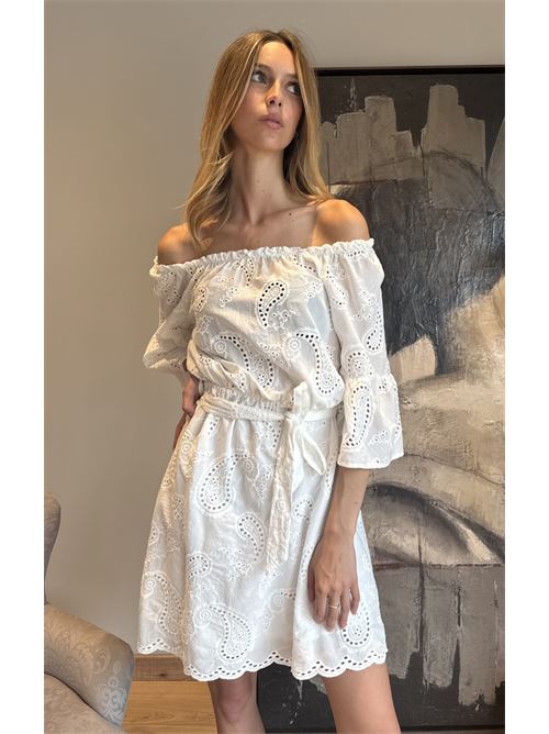 Abito in pizzo san gallo con scollo bardot DIECI MINUTI | FA929A93RQ21Q2